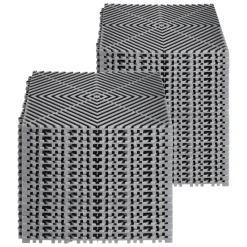 VEVOR Interlocking Drainage Mat, 12” x 12” Modular Interlocking Cushion, 40 Pcs Splicing Drainage Mats, Non-Slip Gray PP Drainage Floor Tile and Shower Mat, for Garage, Garden, Kitchen & Outdoor