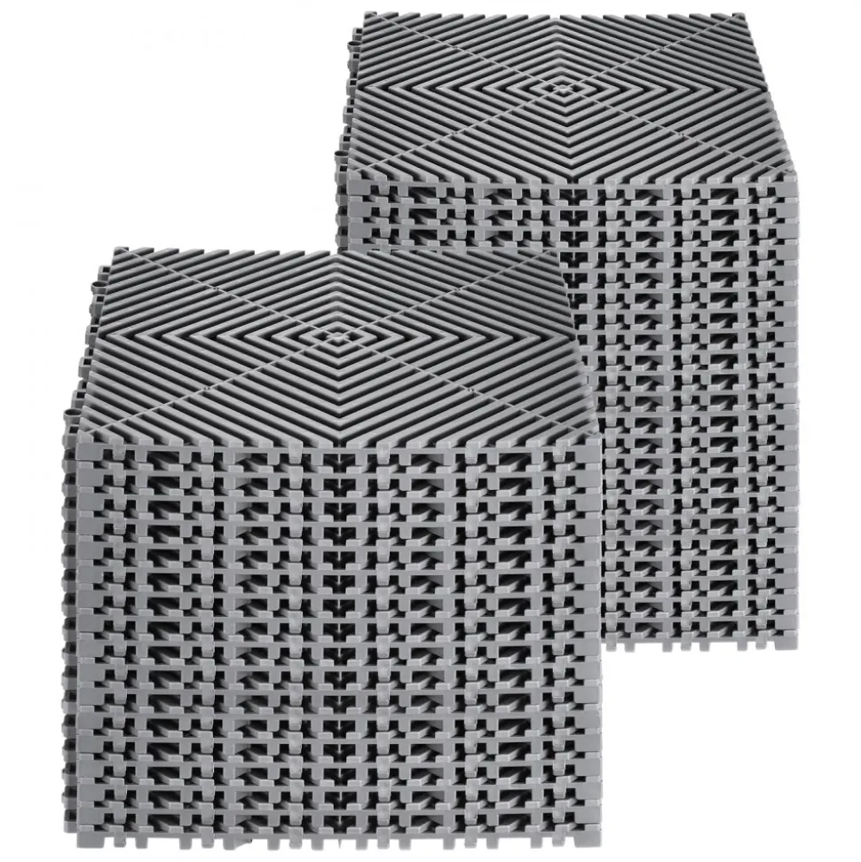 VEVOR Interlocking Drainage Mat, 12” x 12” Modular Interlocking Cushion, 40 Pcs Splicing Drainage Mats, Non-Slip Gray PP Drainage Floor Tile and Shower Mat, for Garage, Garden, Kitchen & Outdoor