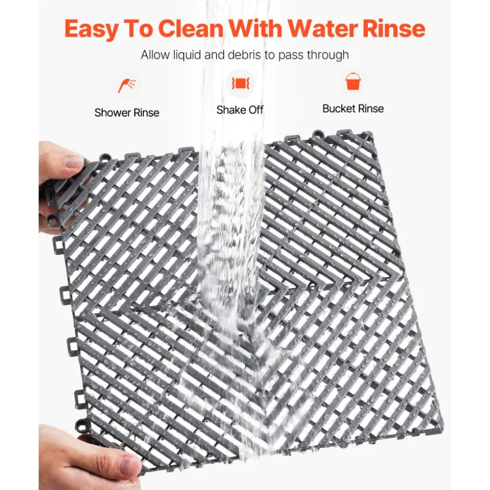 VEVOR Interlocking Drainage Mat, 12” x 12” Modular Interlocking Cushion, 40 Pcs Splicing Drainage Mats, Non-Slip Gray PP Drainage Floor Tile and Shower Mat, for Garage, Garden, Kitchen & Outdoor