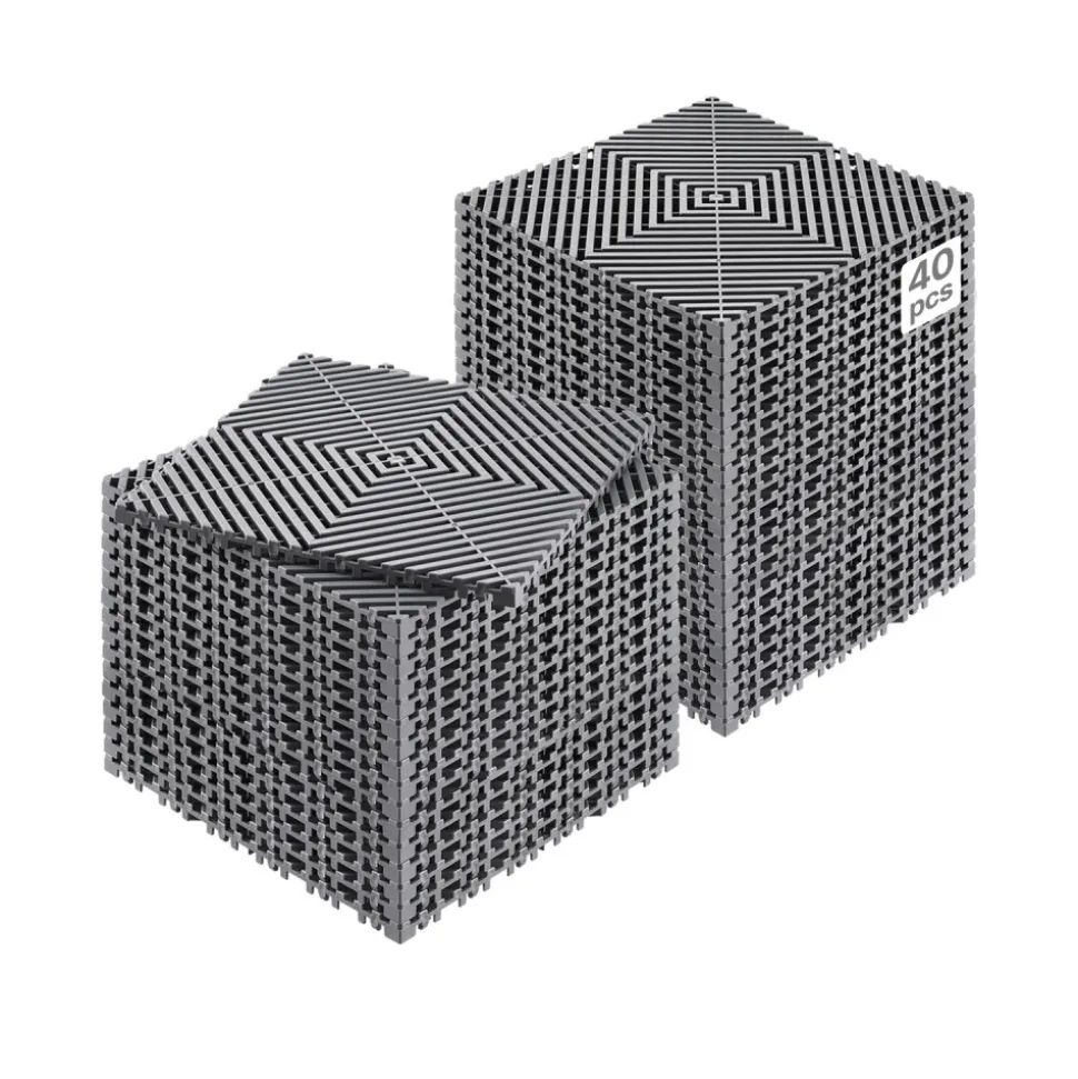 VEVOR Interlocking Drainage Mat, 12” x 12” Modular Interlocking Cushion, 40 Pcs Splicing Drainage Mats, Non-Slip Gray PP Drainage Floor Tile and Shower Mat, for Garage, Garden, Kitchen & Outdoor