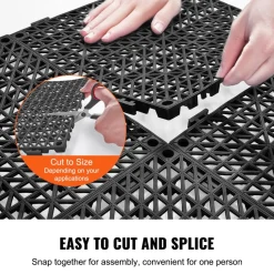 VEVOR Interlocking Tile 50PCS Black, Drainage Tiles 12" x 12" Splicing, Soft PVC Interlocking Drainage Floor Tiles, Non-Slip Drainage Holes for Restroom, Bathroom, Kitchen, Pool, Wet Areas