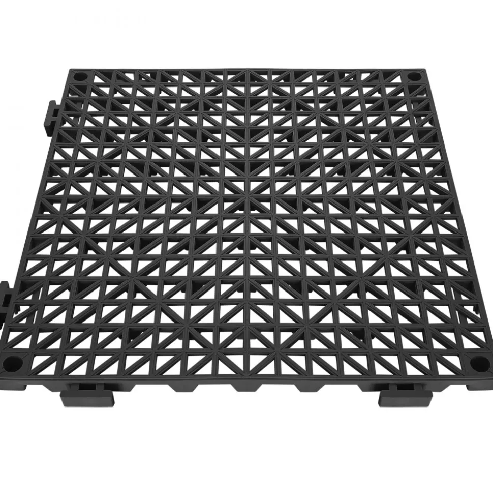 VEVOR Interlocking Tile 50PCS Black, Drainage Tiles 12" x 12" Splicing, Soft PVC Interlocking Drainage Floor Tiles, Non-Slip Drainage Holes for Restroom, Bathroom, Kitchen, Pool, Wet Areas
