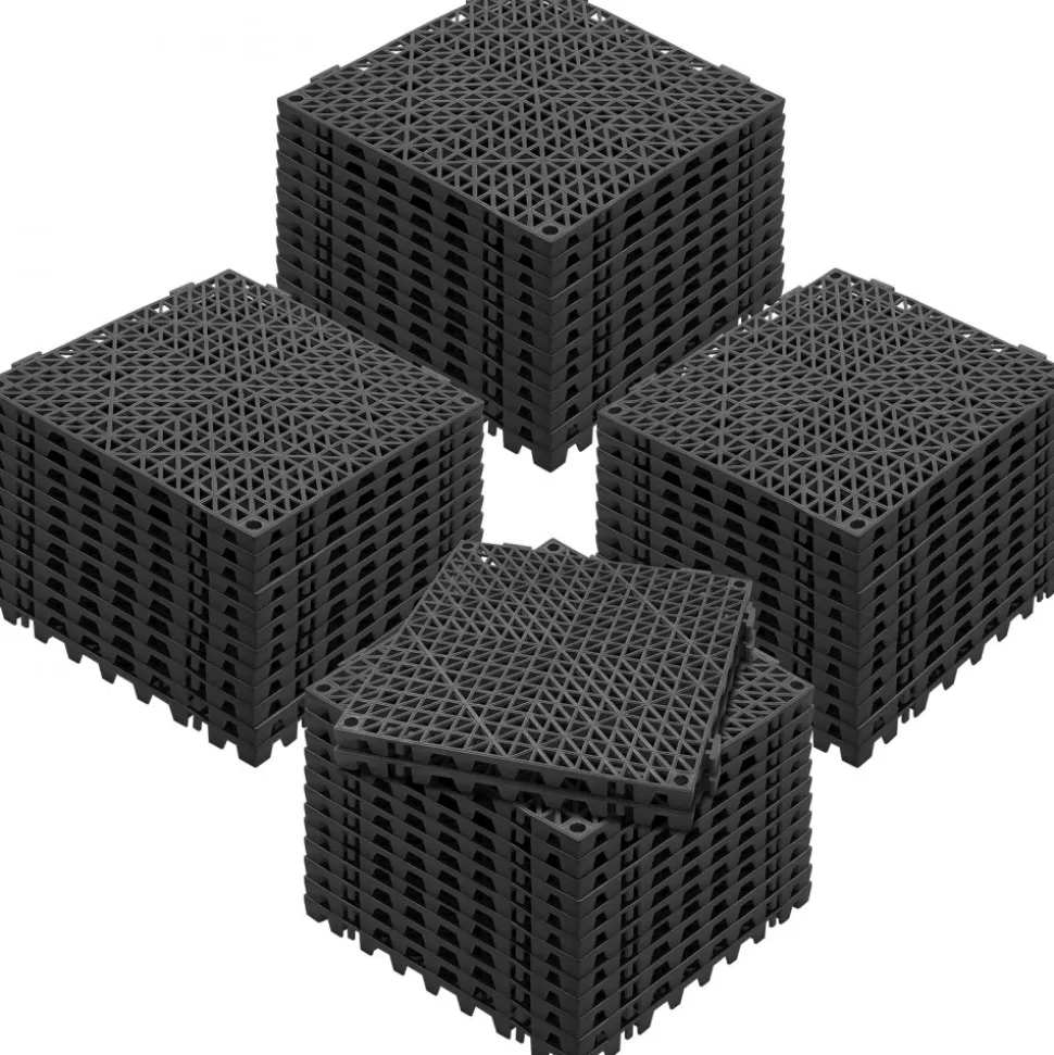 VEVOR Interlocking Tile 50PCS Black, Drainage Tiles 12" x 12" Splicing, Soft PVC Interlocking Drainage Floor Tiles, Non-Slip Drainage Holes for Restroom, Bathroom, Kitchen, Pool, Wet Areas