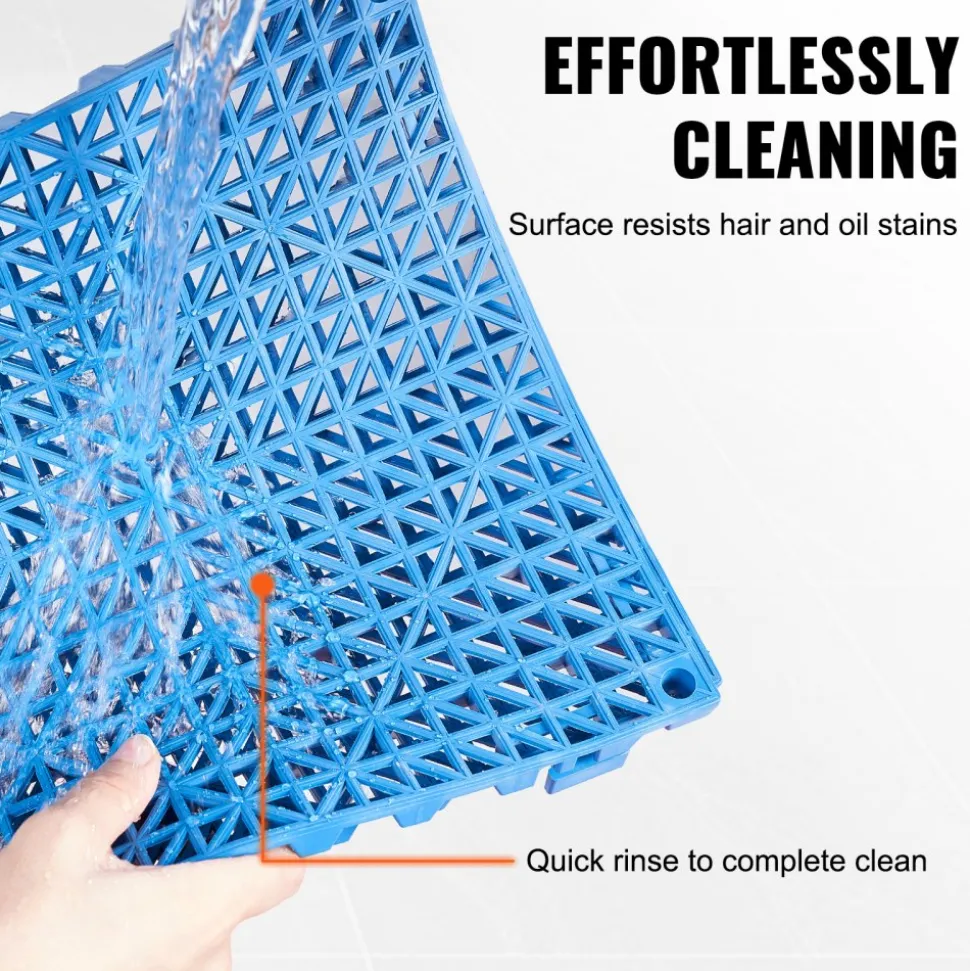 VEVOR Interlocking Tile 50PCS Blue, Drainage Tiles 12" x 12" Splicing, Soft PVC Interlocking Drainage Floor Tiles, Non-Slip Drainage Holes for Restroom, Bathroom, Kitchen, Pool, Wet Areas