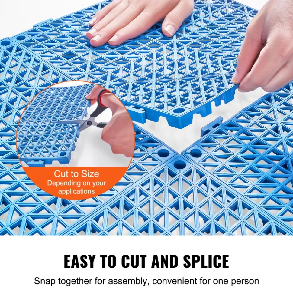 VEVOR Interlocking Tile 50PCS Blue, Drainage Tiles 12" x 12" Splicing, Soft PVC Interlocking Drainage Floor Tiles, Non-Slip Drainage Holes for Restroom, Bathroom, Kitchen, Pool, Wet Areas
