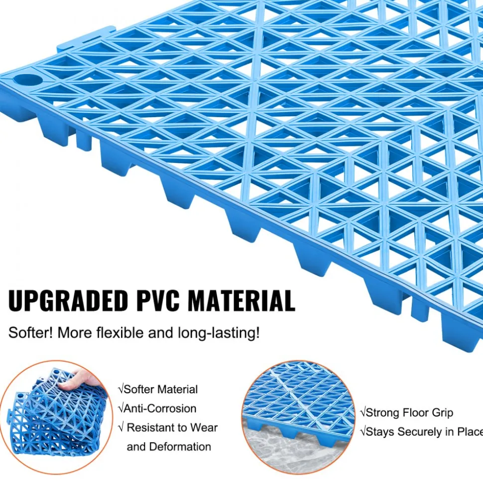 VEVOR Interlocking Tile 55PCS Blue, Drainage Tiles 12" x 12" Splicing, Soft PVC Interlocking Drainage Floor Tiles, Non-Slip Drainage Holes for Restroom, Bathroom, Kitchen, Pool, Wet Areas, Blue