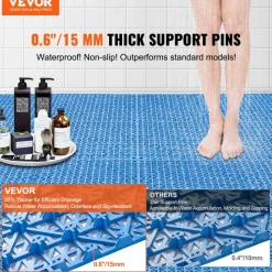 VEVOR Interlocking Tile 55PCS Blue, Drainage Tiles 12" x 12" Splicing, Soft PVC Interlocking Drainage Floor Tiles, Non-Slip Drainage Holes for Restroom, Bathroom, Kitchen, Pool, Wet Areas, Blue