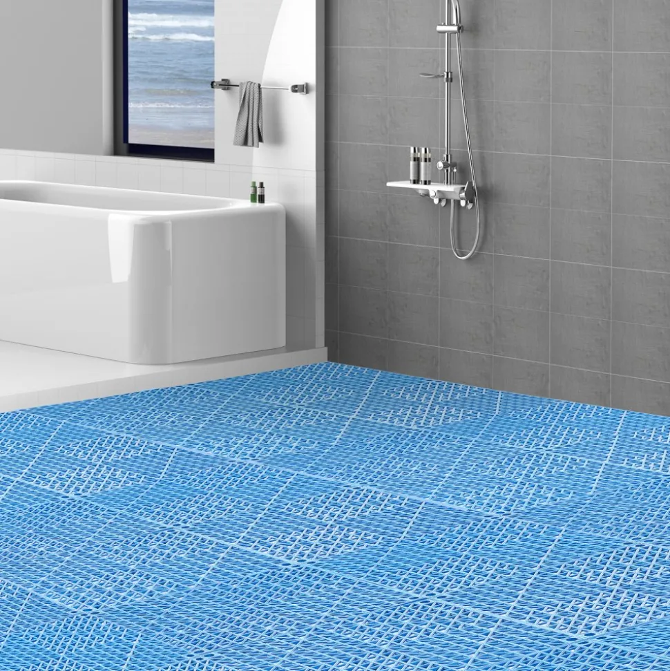 VEVOR Interlocking Tile 55PCS Blue, Drainage Tiles 12" x 12" Splicing, Soft PVC Interlocking Drainage Floor Tiles, Non-Slip Drainage Holes for Restroom, Bathroom, Kitchen, Pool, Wet Areas, Blue