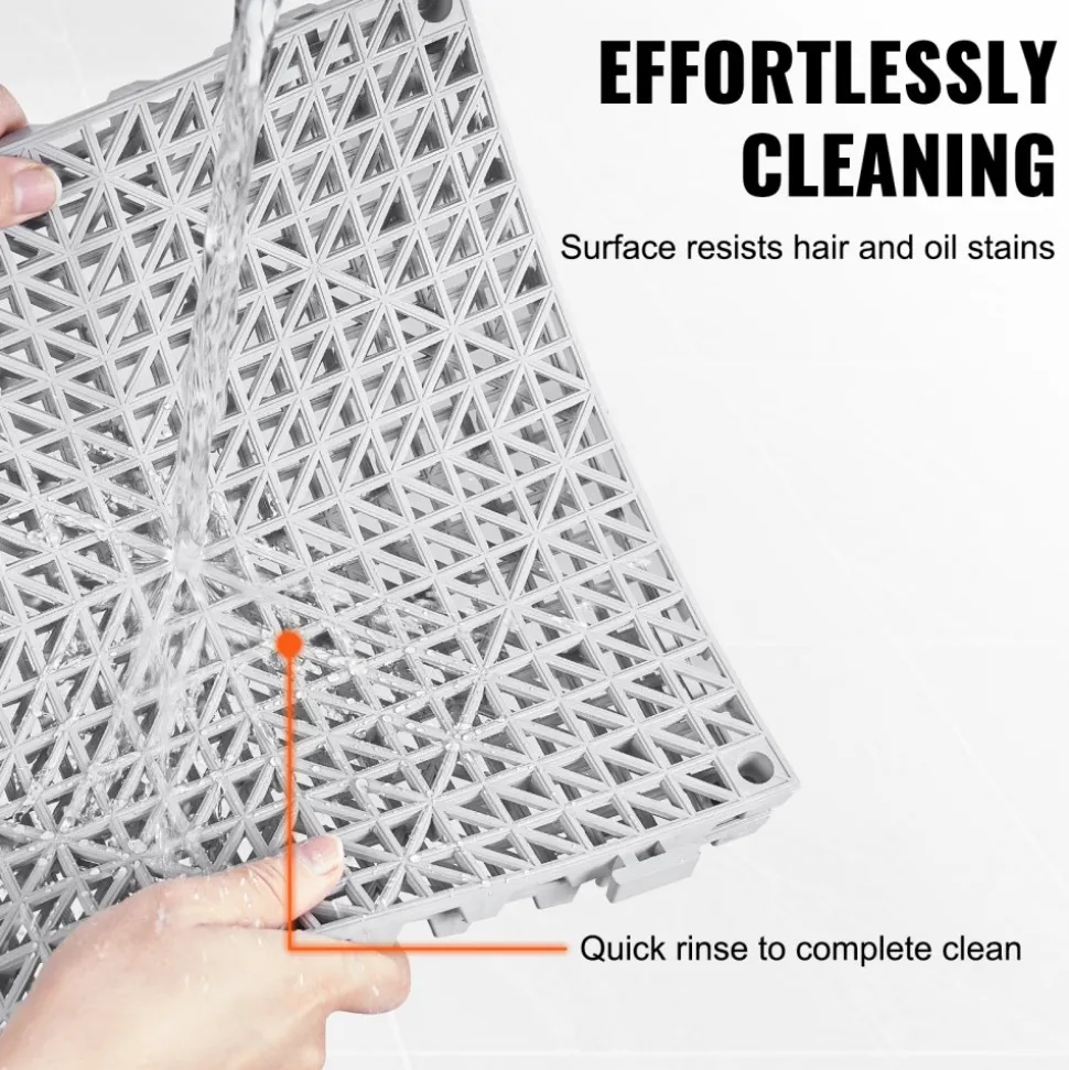 VEVOR Interlocking Tile 50PCS Gray, Drainage Tiles 12" x 12" Splicing, Soft PVC Interlocking Drainage Floor Tiles, Non-Slip Drainage Holes for Restroom, Bathroom, Kitchen, Pool, Wet Areas