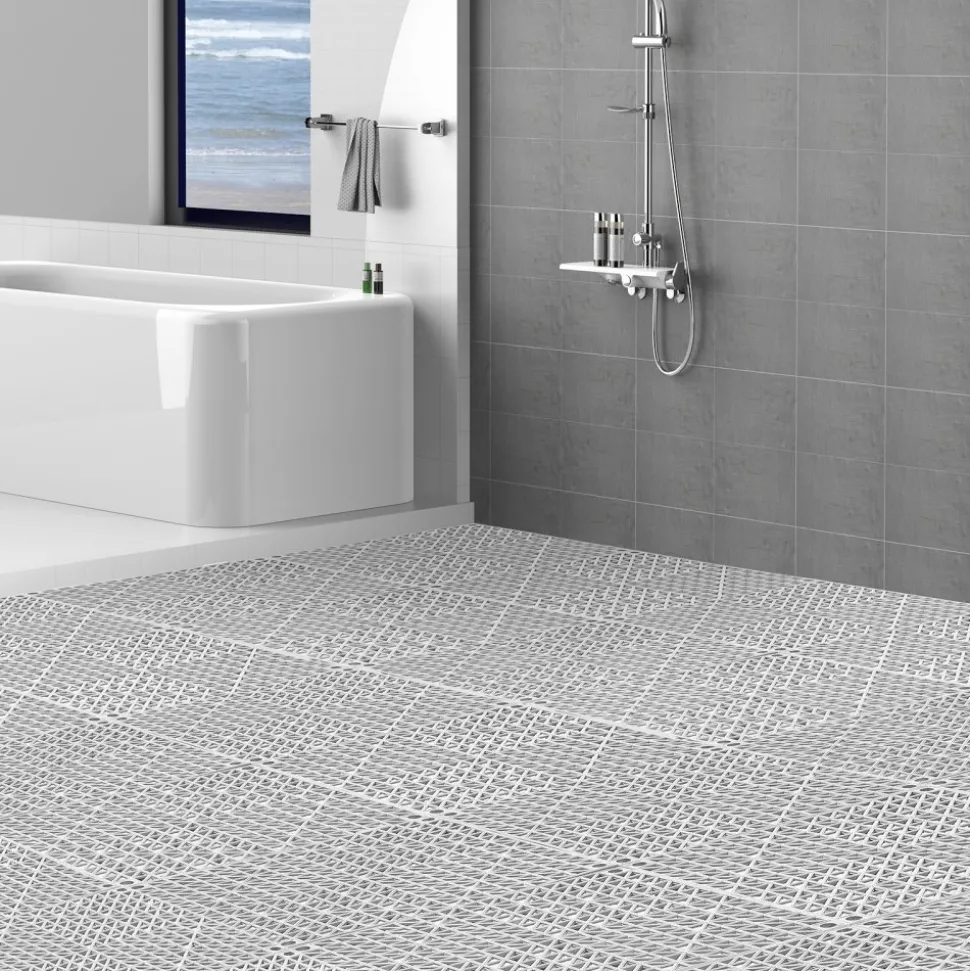VEVOR Interlocking Tile 55PCS Grey, Drainage Tiles 12" x 12"x 0.6 Splicing, Soft PVC Interlocking Floor Tiles, Non-Slip Drainage Holes for Restroom, Bathroom, Kitchen, Pool, Wet Area