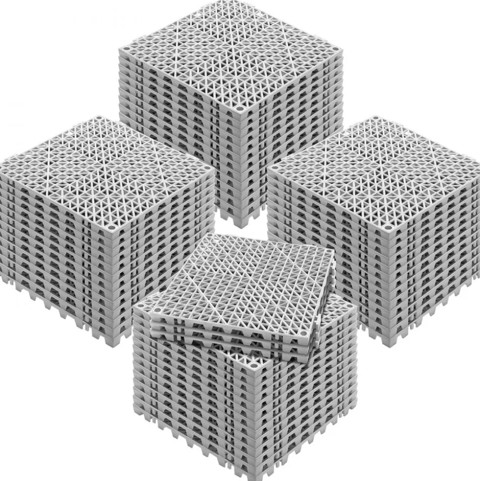 VEVOR Interlocking Tile 55PCS Grey, Drainage Tiles 12" x 12"x 0.6 Splicing, Soft PVC Interlocking Floor Tiles, Non-Slip Drainage Holes for Restroom, Bathroom, Kitchen, Pool, Wet Area