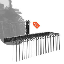VEVOR 60 in Tow Behind Landscape Rake, 3 Point Hitch Lawn Dethatcher Rake, 26 Spring Steel Tines, for Category 1 Tractors, Heavy Duty & Rust-Resistant Rakes Tractor Attachments for Leaves Pine Needles