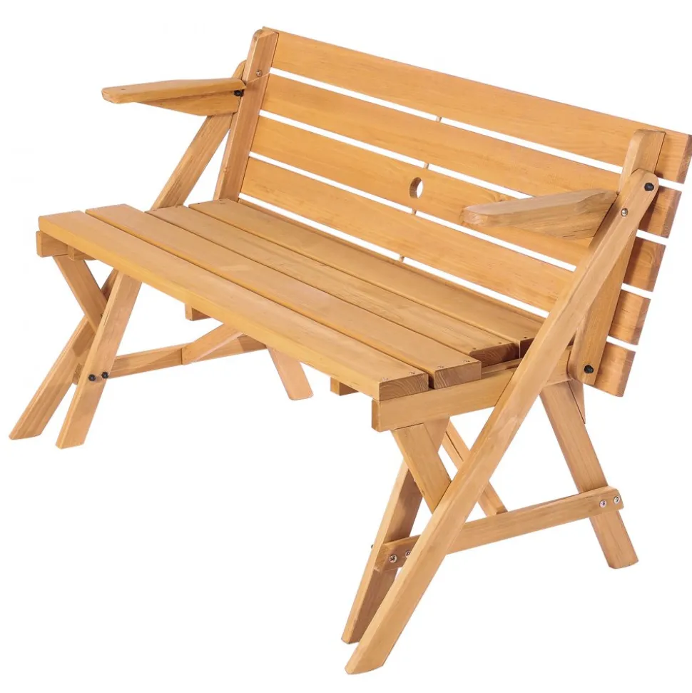 VEVOR 2-in-1 Transforming Interchangeable Picnic Table, Outdoor Wooden Table and Bench Set, Portable Foldable Bench with Umbrella Hole, Patio Dining Furniture for Garden, Backyard, Porch (Brown)