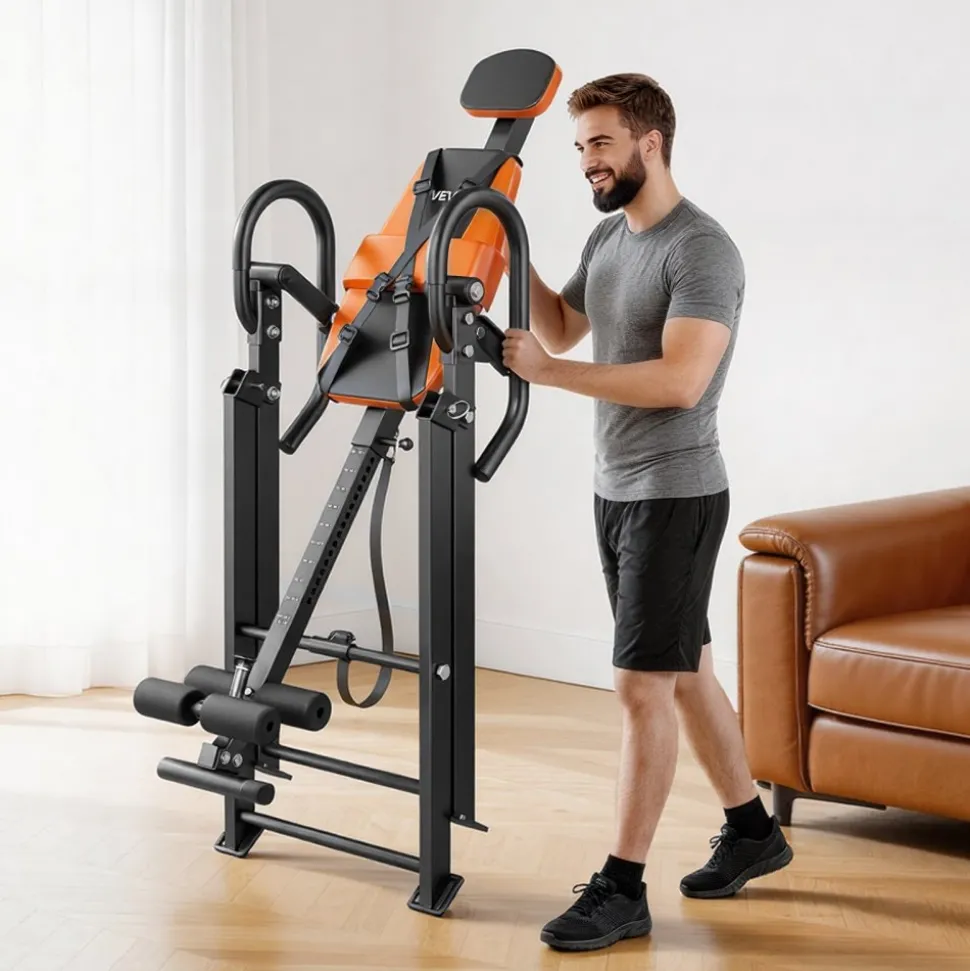 VEVOR Inversion Table, 300 lbs Capacity Heavy Duty Back Inverter Stretcher, Inverted Table with Dual-Roller Locking, Decompression Tables for Shoulders, Neck, Back, Multi-Angle Adjustable Tether Strap