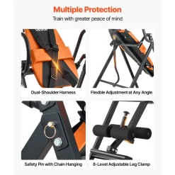 VEVOR Inversion Table, 300 lbs Capacity Heavy Duty Back Inverter Stretcher, Inverted Table with Dual-Roller Locking, Decompression Tables for Shoulders, Neck, Back, Multi-Angle Adjustable Tether Strap