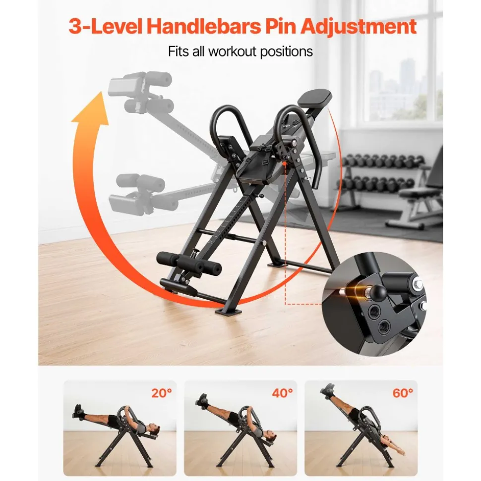 VEVOR Inversion Table, 300 lbs Capacity Heavy Duty Back Inverter Stretcher, Inverted Table with Stable Structure, Dual-Roller Locking, Decompression Tables for Shoulders, Neck, Back, Knees
