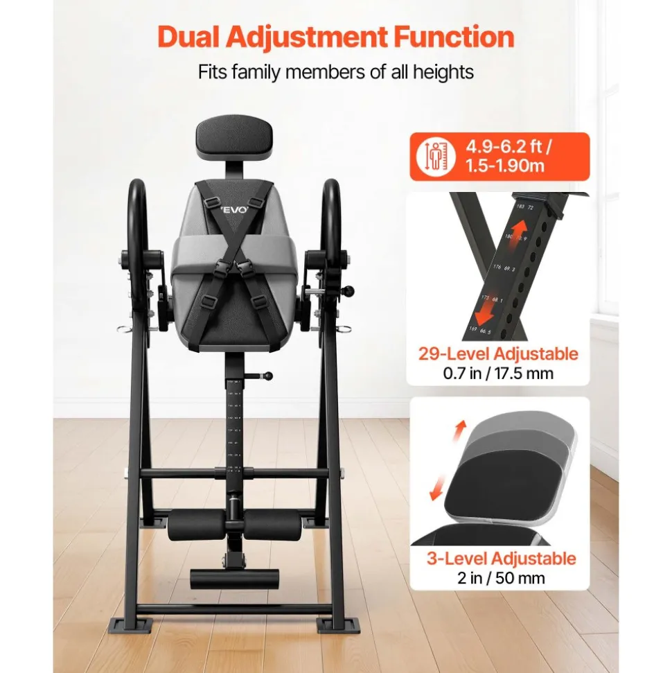 VEVOR Inversion Table, 300 lbs Capacity Heavy Duty Back Inverter Stretcher, Inverted Table with Stable Structure, Dual-Roller Locking, Decompression Tables for Shoulders, Neck, Back, Knees