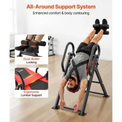 VEVOR Inversion Table, 300 lbs Capacity Heavy Duty Inverted Table, Back Inverter Stretcher with Dual-Roller Locking, Decompression Tables for Shoulders, Neck, Back, Multi-Angle Adjustable Tether Strap