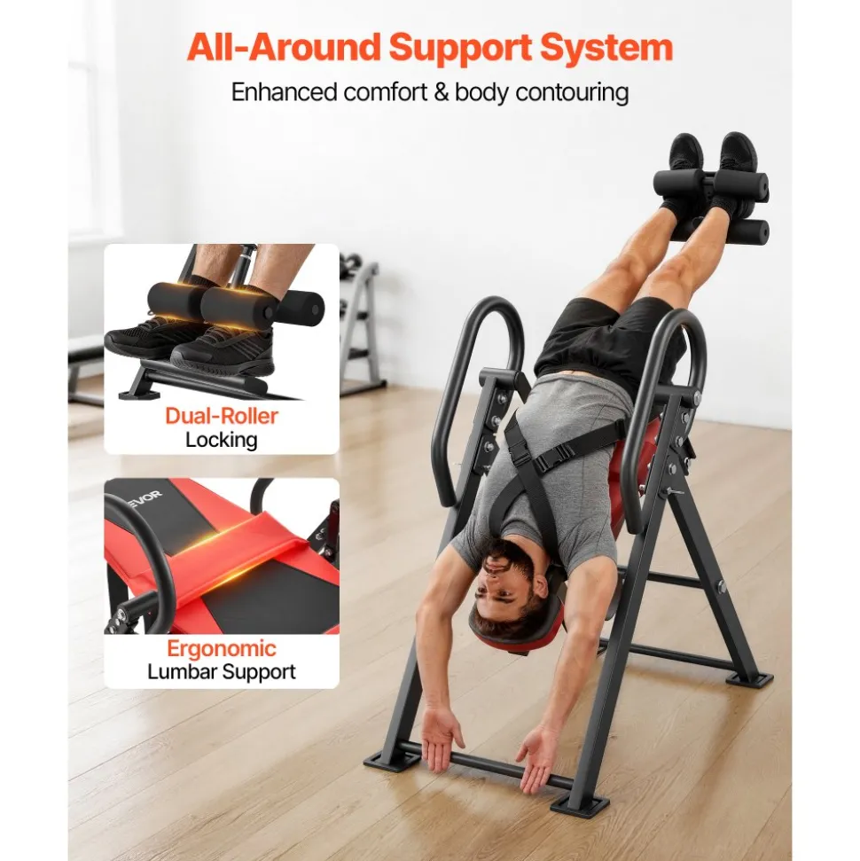 VEVOR Inversion Table, 300 lbs Capacity Heavy Duty Inverted Table, Back Inverter Stretcher with Dual-Roller Locking, Decompression Tables for Shoulders, Neck, Back, Multi-Angle Adjustable Tether Strap