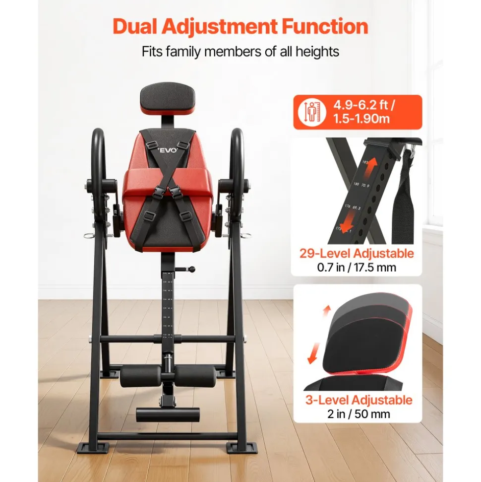 VEVOR Inversion Table, 300 lbs Capacity Heavy Duty Inverted Table, Back Inverter Stretcher with Dual-Roller Locking, Decompression Tables for Shoulders, Neck, Back, Multi-Angle Adjustable Tether Strap