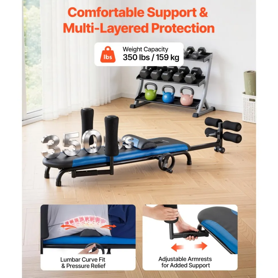 VEVOR Inversion Table, 350 lbs Capacity Heavy Duty Back Inverter Stretcher, Inverted Table with Stable Structure, Adjustable Armrests, Decompression Tables for Shoulders, Neck, Back, Knees