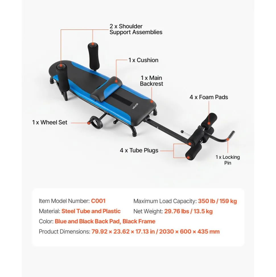 VEVOR Inversion Table, 350 lbs Capacity Heavy Duty Back Inverter Stretcher, Inverted Table with Stable Structure, Adjustable Armrests, Decompression Tables for Shoulders, Neck, Back, Knees
