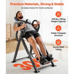 VEVOR Inversion Table, 300 lbs Capacity Heavy Duty Back Inverter Stretcher, Inverted Table with Dual-Roller Locking, Decompression Tables for Shoulders, Neck, Back, Multi-Angle Adjustable Tether Strap