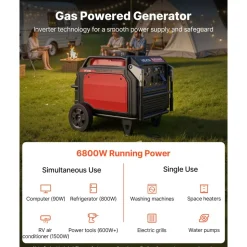 VEVOR Inverter Generator, 10KW Peak Watt Inverter Generator, Remote Start Inverters Generators for Home Outdoor, Gas Powered, Stable Power, CO Sensor, RV Ready 1A & 2.1A Outlet (6.8KW Operating Power)