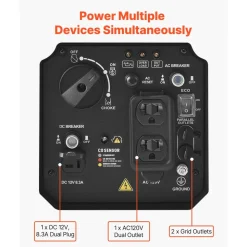 VEVOR Inverter Generator, 2900W Peak Watt Quiet Inverter Generator, Portable Inverters Generators for Home Use, Gas Powered, Compact and Lightweight Design - Stable Power, CO Sensor, Long Run Time