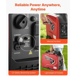 VEVOR Inverter Generator, 2900W Peak Watt Quiet Inverter Generator, Portable Inverters Generators for Home Use, Gas Powered, Compact and Lightweight Design - Stable Power, CO Sensor, Long Run Time