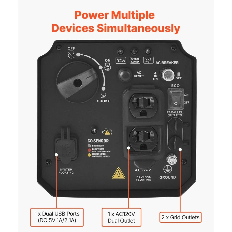 VEVOR Inverter Generator, 4200W Peak Watt Quiet Inverter Generator, Dual Fuel Inverters Generators for Home Outdoor, Gas & LPG Powered, Stable Power, CO Sensor, RV Ready 8.3A Outlet, Long Run Time