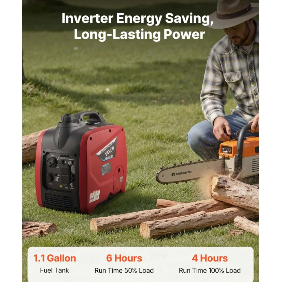 VEVOR Inverter Generator, 4200W Peak Watt Quiet Inverter Generator, Dual Fuel Inverters Generators for Home Outdoor, Gas & LPG Powered, Stable Power, CO Sensor, RV Ready 8.3A Outlet, Long Run Time