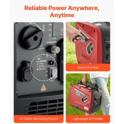 VEVOR Inverter Generator, 2300W Rated Power Quiet Inverter Generator, Portable Inverters Generators for Home Use, Gas Powered, Compact and Lightweight Design - Stable Power, CO Sensor, Long Run Time