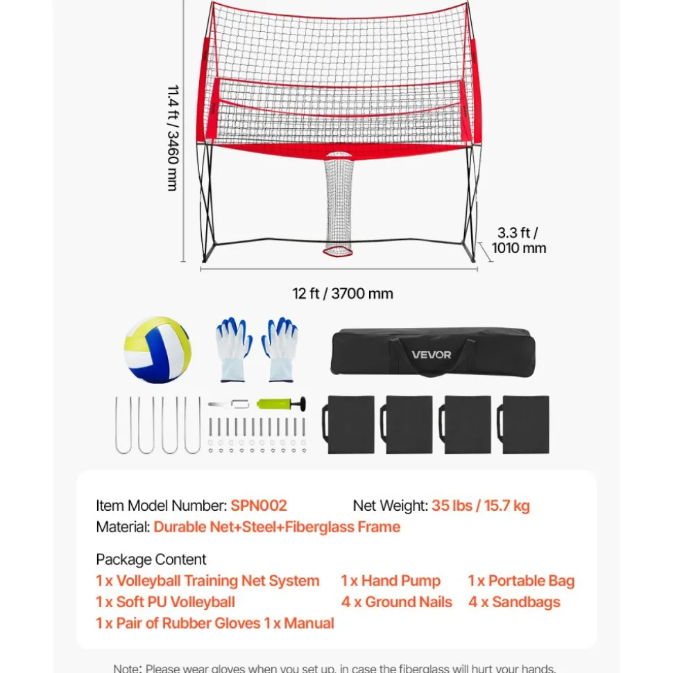 VEVOR 2-in-1 Volleyball Training Net System, Freely Height-Adjustable Practice Equipment with Ball Return, Portable Net Station, Easy Setup for Backyard Indoor Outdoor Serving Spiking Improve Accuracy