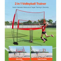 VEVOR 2-in-1 Volleyball Training Net System, Freely Height-Adjustable Practice Equipment with Ball Return, Portable Net Station, Easy Setup for Backyard Indoor Outdoor Serving Spiking Improve Accuracy