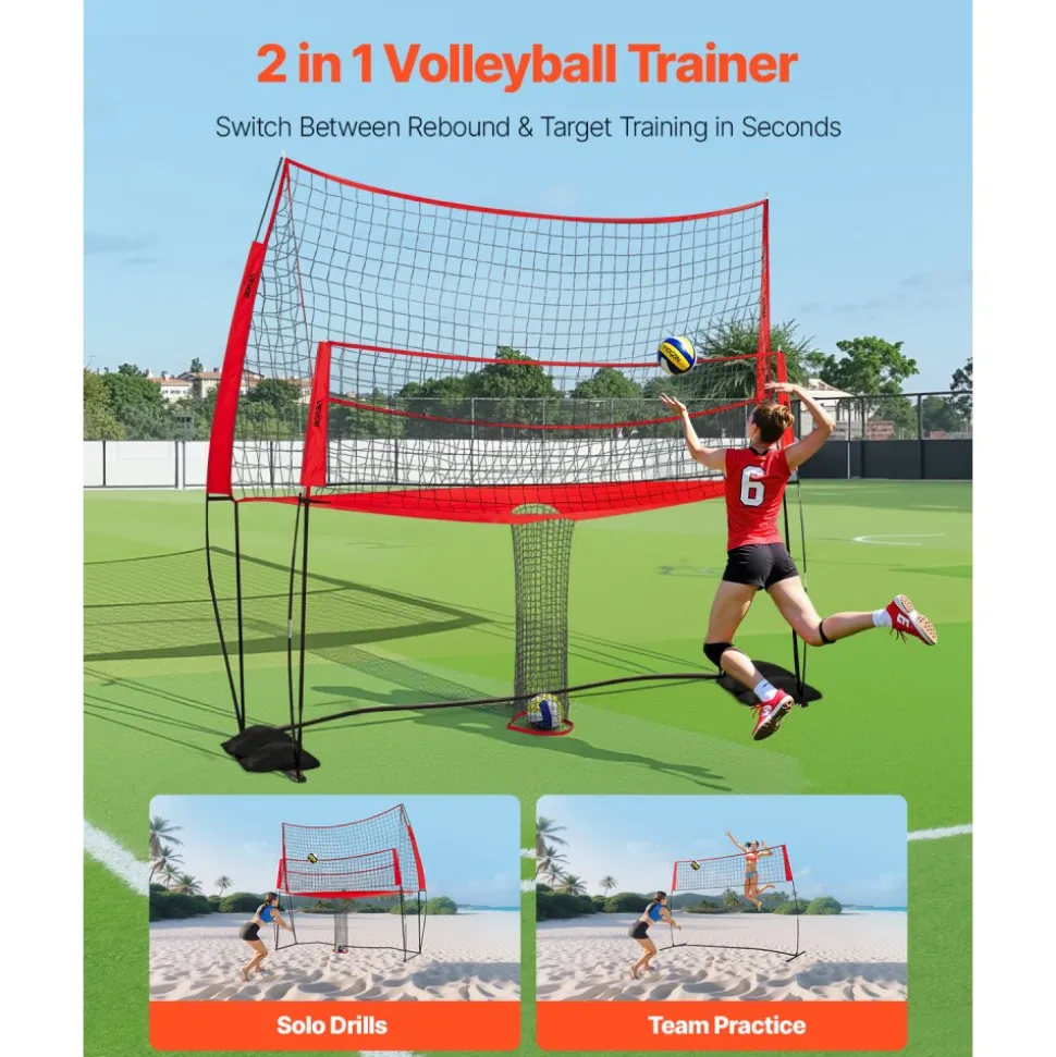 VEVOR 2-in-1 Volleyball Training Net System, Freely Height-Adjustable Practice Equipment with Ball Return, Portable Net Station, Easy Setup for Backyard Indoor Outdoor Serving Spiking Improve Accuracy