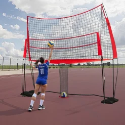 VEVOR 2-in-1 Volleyball Training Net System, Freely Height-Adjustable Practice Equipment with Ball Return, Portable Net Station, Easy Setup for Backyard Indoor Outdoor Serving Spiking Improve Accuracy