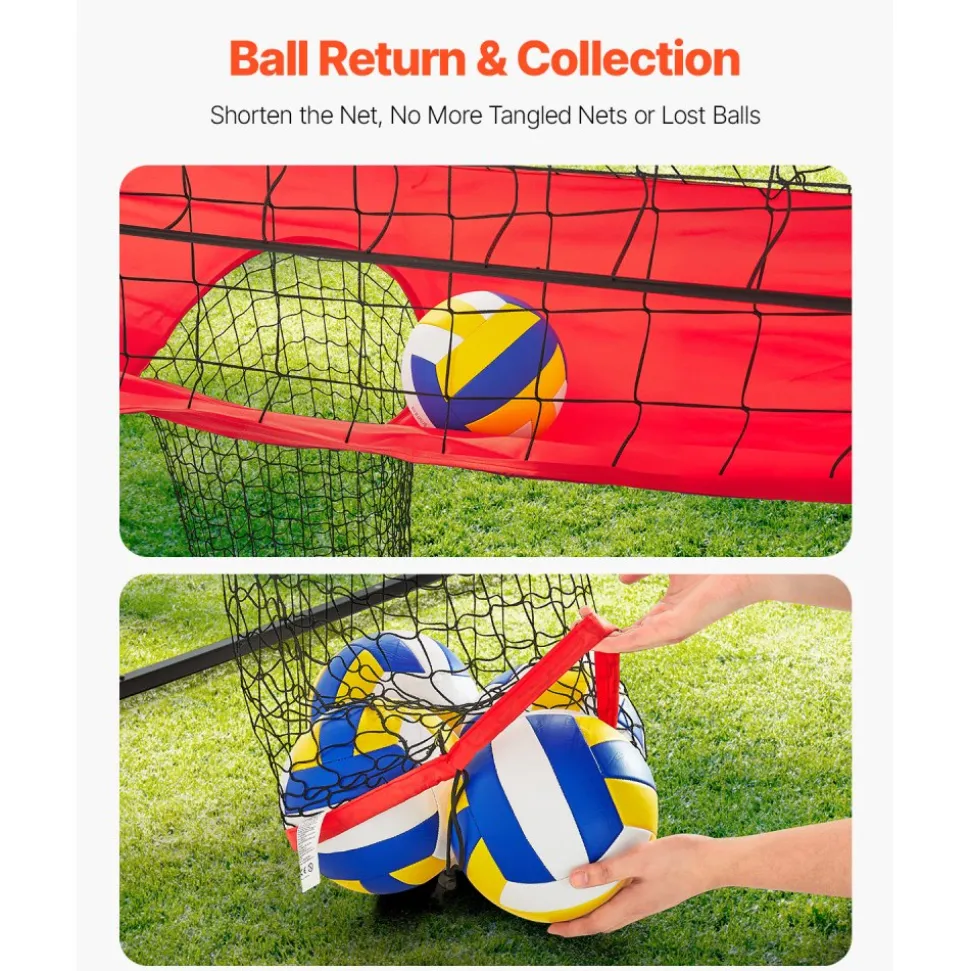 VEVOR 2-in-1 Volleyball Training Net System, Freely Height-Adjustable Practice Equipment with Ball Return, Portable Net Station, Easy Setup for Backyard Indoor Outdoor Serving Spiking Improve Accuracy