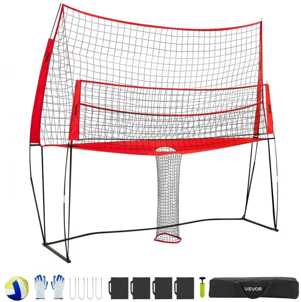 VEVOR 2-in-1 Volleyball Training Net System, Freely Height-Adjustable Practice Equipment with Ball Return, Portable Net Station, Easy Setup for Backyard Indoor Outdoor Serving Spiking Improve Accuracy