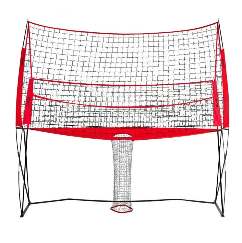 VEVOR 2-in-1 Volleyball Training Net System, Freely Height-Adjustable Practice Equipment with Ball Return, Portable Net Station, Easy Setup for Backyard Indoor Outdoor Serving Spiking Improve Accuracy