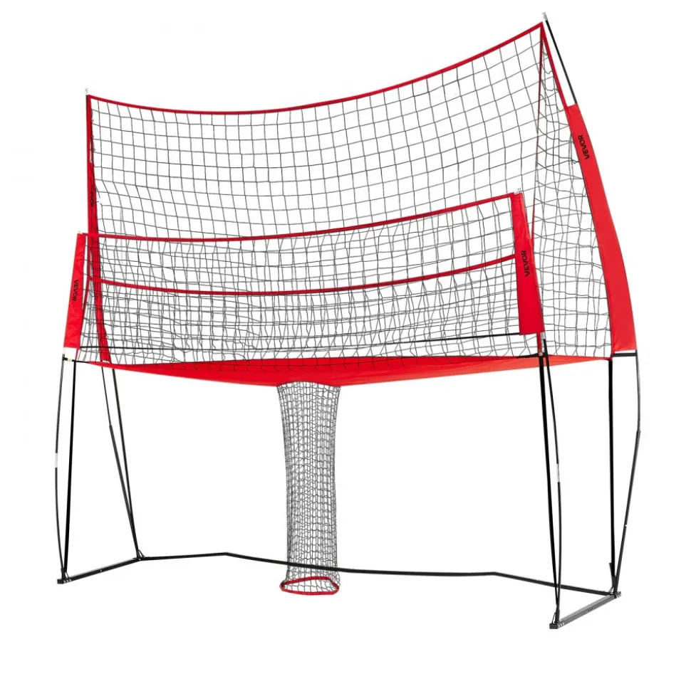 VEVOR 2-in-1 Volleyball Training Net System, Freely Height-Adjustable Practice Equipment with Ball Return, Portable Net Station, Easy Setup for Backyard Indoor Outdoor Serving Spiking Improve Accuracy