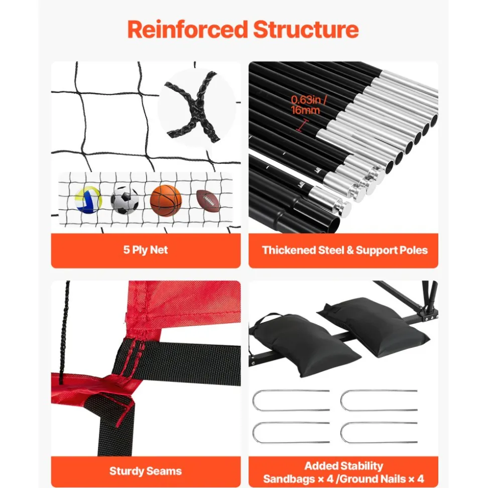 VEVOR 2-in-1 Volleyball Training Net System, Freely Height-Adjustable Practice Equipment with Ball Return, Portable Net Station, Easy Setup for Backyard Indoor Outdoor Serving Spiking Improve Accuracy