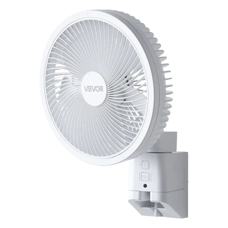 VEVOR 8.5 in Wall Mount Fan, Oscillating Hanging Fan with Remote Control, 10 ft Powerful Airflow, DC Motor, 4 Speeds & Timer, Auto 90° Horizontal & Manual Vertical Tilt, Ideal for Home, Office, RV
