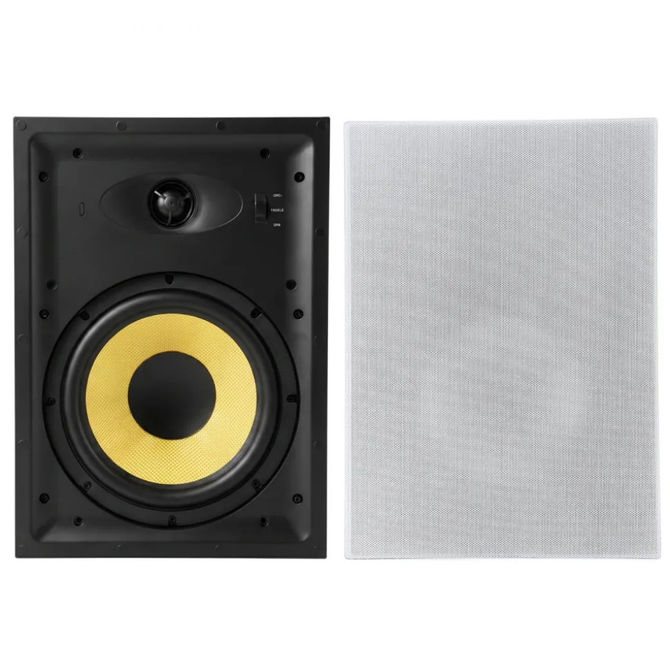 VEVOR In-Wall Speakers, 8", In Wall Speaker System with Paintable Grille, Hi-Fi Sound, 200W Peak, 2-Way Rectangular Speakers, for Damp Humid Indoor Placement, Bath, Kitchen, Covered Porches, 1 Pair