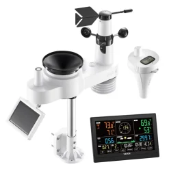 VEVOR 7-in-1 Wi-Fi Weather Station with APP, 7.5 in Display, Wireless Solar Powered Outdoor Sensor, with Pool Thermometer, Rain Gauge, Indoor Outdoor for Weather Forecast, Wind Speed, Pool Temperature