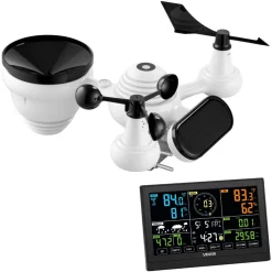 VEVOR 5-in-1 Wi-Fi Weather Station, 7.5-Inch VA Display, Wireless Solar Powered Outdoor Sensor, Rain Gauge, Indoor Outdoor for Weather Forecast, Wind Speed Direction, Temperature, Humidity, Rainfall