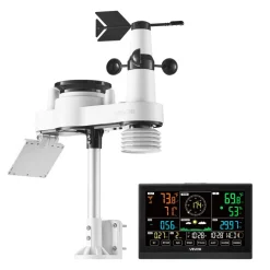 VEVOR 7-in-1 Wireless Weather Station, 7.5-Inch VA Display, Solar Powered Outdoor Sensor, Rain Gauge, Indoor Outdoor for Weather Forecast, Temperature, Humidity, Wind Speed and Direction (No WiFi)