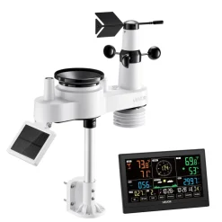 VEVOR 7-in-1 Wireless Weather Station, 7.5-Inch VA Display, Solar Powered Outdoor Sensor, Rain Gauge, Indoor Outdoor for Weather Forecast, Temperature, Humidity, Wind Speed and Direction (No WiFi)