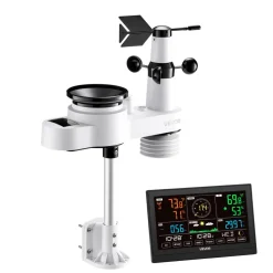 VEVOR 5-in-1 Wireless Weather Station, 7.5-Inch VA Display, Solar Powered Outdoor Sensor, Rain Gauge, Indoor Outdoor for Weather Forecast, Temperature, Humidity, Wind Speed and Direction (No WiFi)