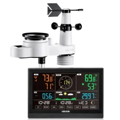 VEVOR 5-in-1 Wireless Weather Station, 7.5-Inch VA Display, Solar Powered Outdoor Sensor, Rain Gauge, Indoor Outdoor for Weather Forecast, Temperature, Humidity, Wind Speed and Direction (No WiFi)
